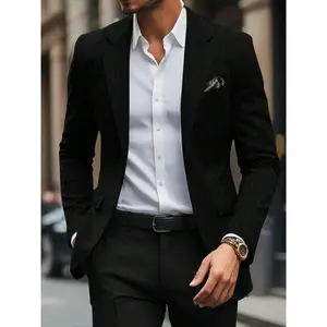 Men’s solid-color formal business suit jacket, slim-fit long-sleeve blazer with lapel neckline for work and office, fashionable men’s clothing for summer