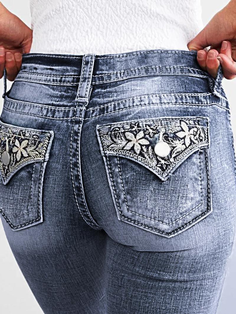 Jack David--Sexy Couture--LA Idol Women's Mid Rise Bootcut Jeans with Rhinestone Pockets Stretch Denim Pants