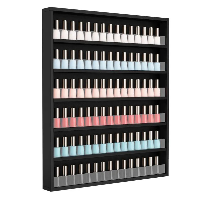 OmySalon 6-Tier Sturdy Acrylic Wall-Mount Adjustable Organizer - Rectangular, Slip-Free Dividers, 6-Tier Polish View, 120-Bottle Capacity for Nail Polish, Perfumes, Essential Oils, Toys, 5-Min Wall Mount Commercial Salon Furniture