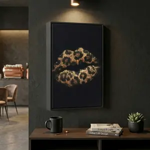 Leopard Print Lips Canvas Wall Art, Fashion Glam Poster, Chic Aesthetic Wall Decor for Bedroom Living Room Apartment, Modern Makeup Beauty Art Print for Office Salon, Ready to Hang