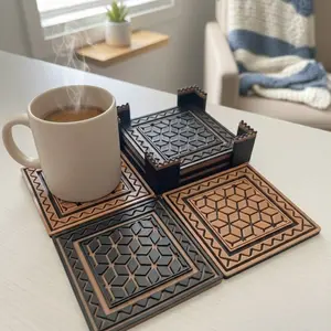 Geometric 3D Printed Coaster Set with Holder | Modern Minimalist Desk Decor | Unique Housewarming Gift | Table Protection Art Decor Coasters