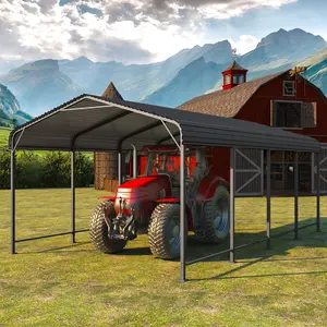 RoyalCraft 12x20 FT Metal Carport, Heavy Duty Canopy with Updated Roof & Enhanced Base, Multi-Use Carport Garage for Car, Truck, Boat, Tractors, Party, Grey