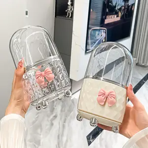 Luxury Makeup Storage Box Cosmetic Organizer Multilayer Storage with Bowknot Rotating Base, Holds 26 Brushes, Dustproof Design, Durable Plastic Material, Ideal Gift for Beauty Lovers