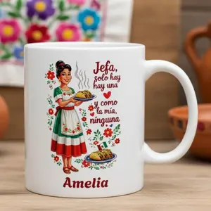 Personalized Mexican Mom Mug, Custom Name Gift, 50s Retro Jefa Solo Hay Una, Mother's Day Gift for Moms