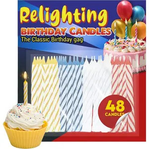 Relighting Birthday Candles-Colorful Sparkling Candles for Cake and Cupcakes - Birthday Cake Toppers for Kids and Adults - Suitable for Bday, Special Occasions and Pranks - 48 Count