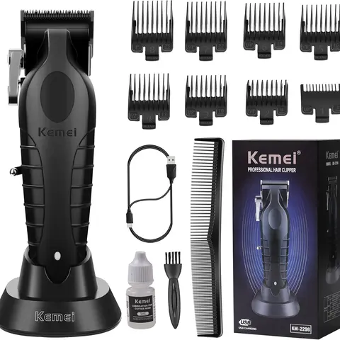 KEMEI 2296 Professional Hair Clippers for Men Cord/Cordless Hair Cutting Kits, Hair & Beard Trimmer, T Blade Barber Clipper with USB Rechargeable, Black Km-2299