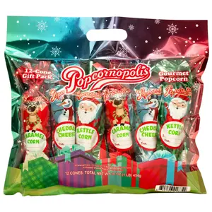 Popcornopolis Gourmet Popcorn Holiday Gift Pack 12 ct Caramel Corn Cheddar Cheese Kettle Corn Variety Pack for Festive Gifting