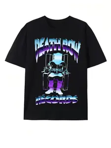 Summer American Hip Hop Death Row Records Vintage Print Short Sleeve T-Shirt, Casual Streetwear for Adult Rap Culture Lovers