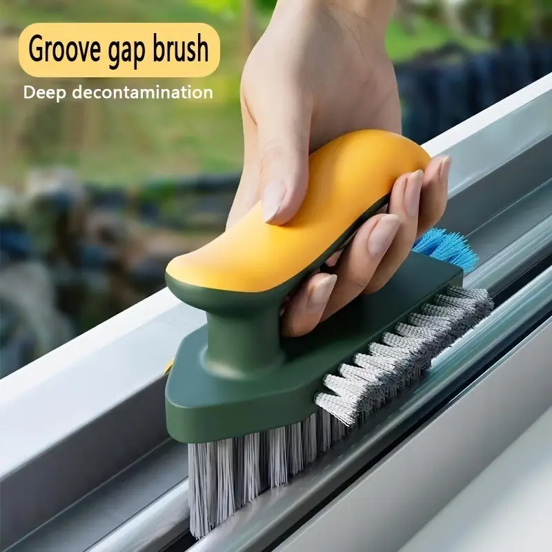 4 in 1 Scrape Brush with Rubber Squeegee, Shower Cleaning Brush, Heavy Duty Cleaning Brushes with Handle, for Shower, Bathroom, Carpet, Wall, Kitchen (Green)