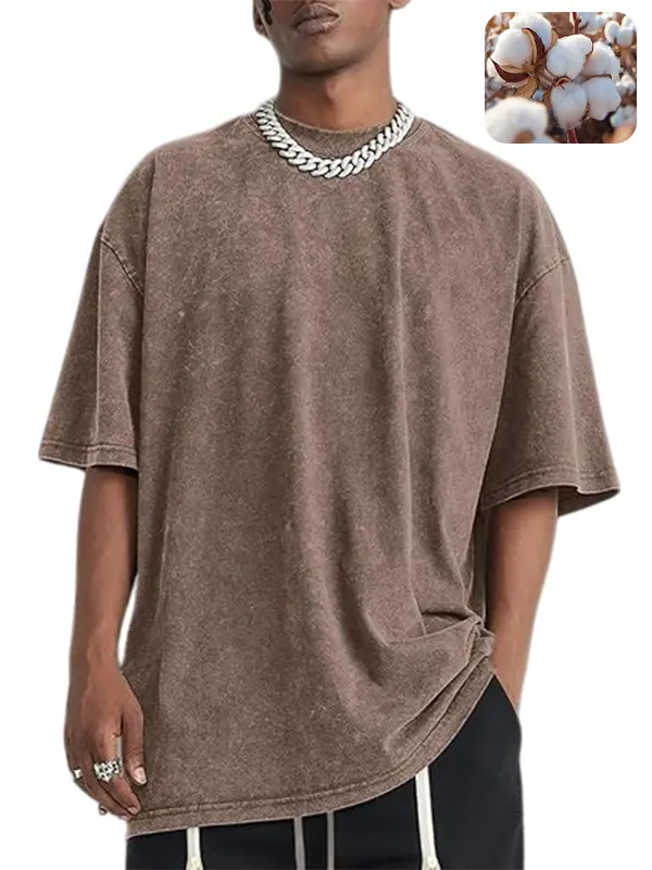 Men's cotton T-shirt solid color retro streetwear basic style - fabric skin friendly, comfortable, breathable short sleeved top, daily loose and versatile