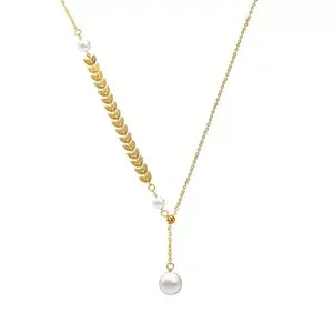 SR Pearl Co. Freshwater Pearl 18K Yellow Gold Necklace 17 Leaf Adjustable Necklace Women Elegent Wear Women Gift