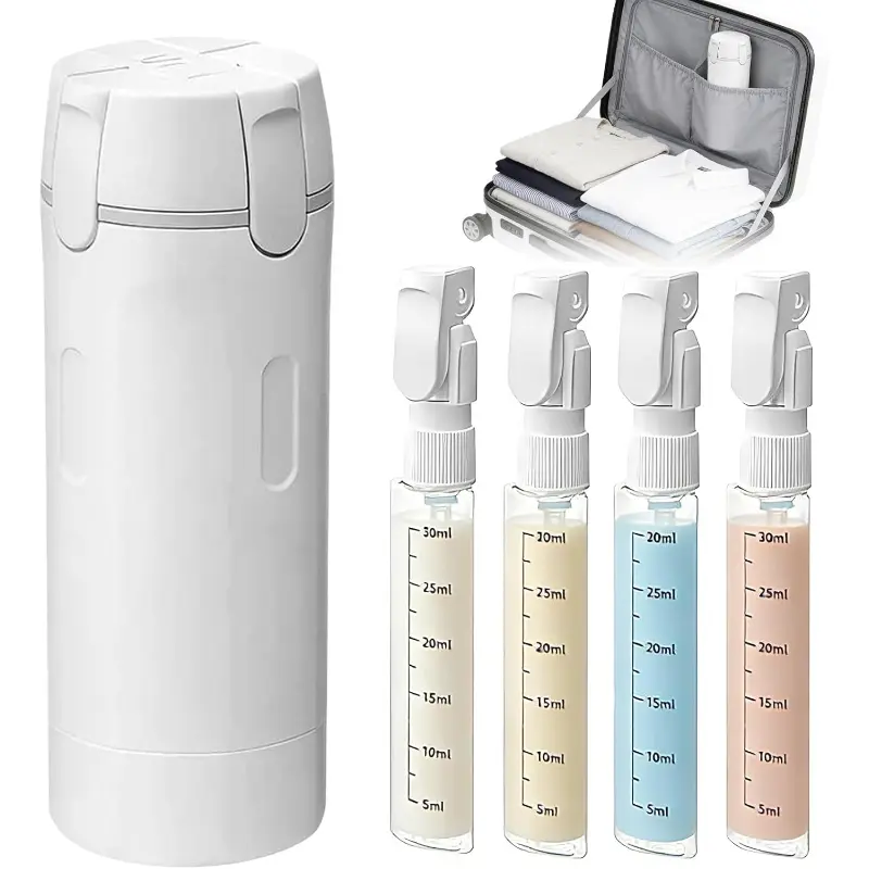 4-in-1 Leak-Proof Silicone Travel Dispenser Bottle, Refillable Lockable Squeeze Canister, Compact Lightweight Home Organizer for Business Trips, Vacations