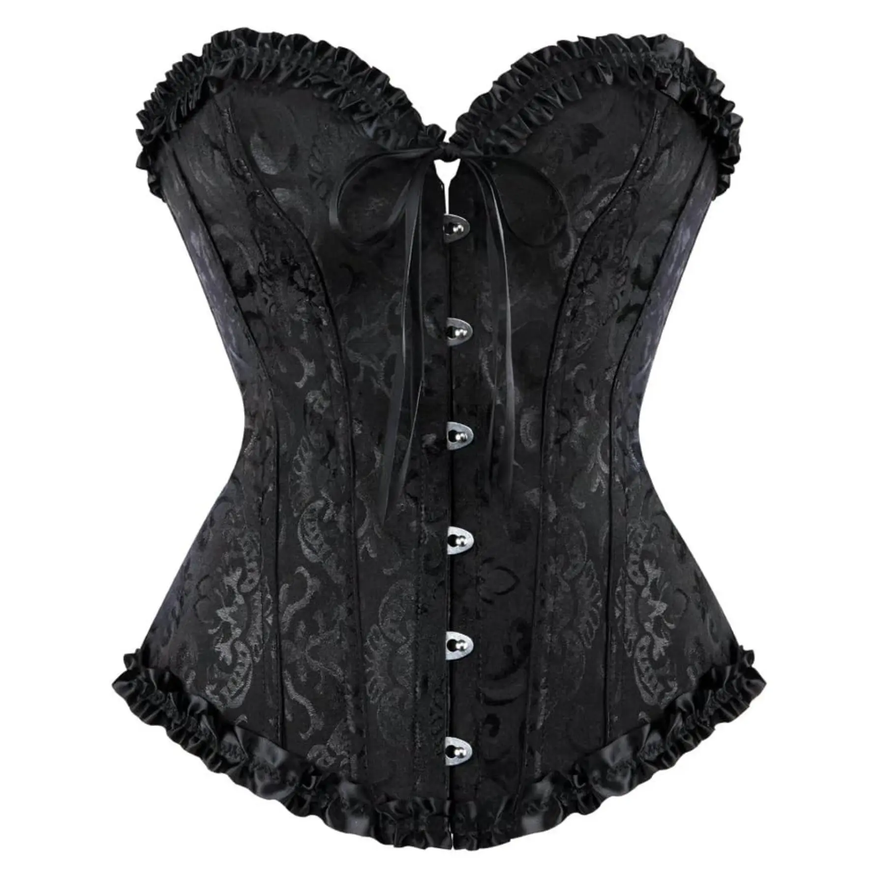 Women's Vintage Overbust Corset Top - Lace Push-Up V-Neck Bustier, Steampunk Bodyshaper for Halloween Look, Pirate Costume, Breathable Clubwear (XS-3XL) Holiday Special Clothing, Halloweenlook, Floral Lace, All-Day Wear, Elegant, Lightweight Fabric, Vinta