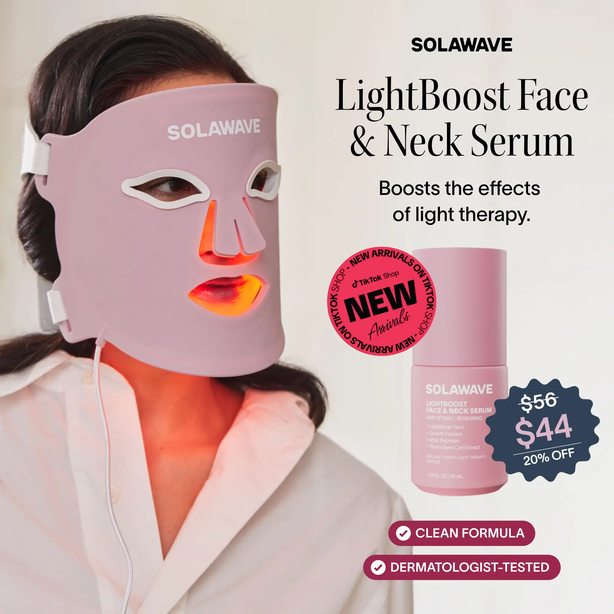 Solawave LightBoost Face & Neck Serum – Light Therapy Serum with Peptides & Growth Factors