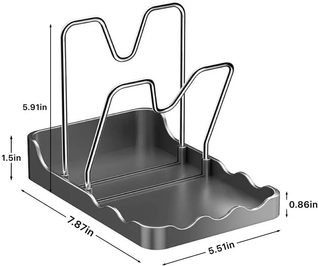 2 Layers Lid And Spoon Rest Pot Lid Organizer With Drip Tray, Multifunctional Utensils Pan Pot Cover Lid Rack Shelf for Pot Lids, Spatulas, Spoons (Black)