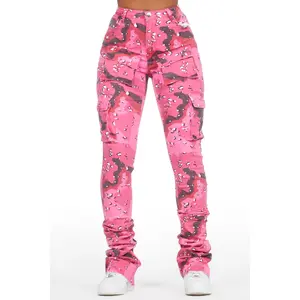 Noor Pink Camo Cargo Super Stacked Jean