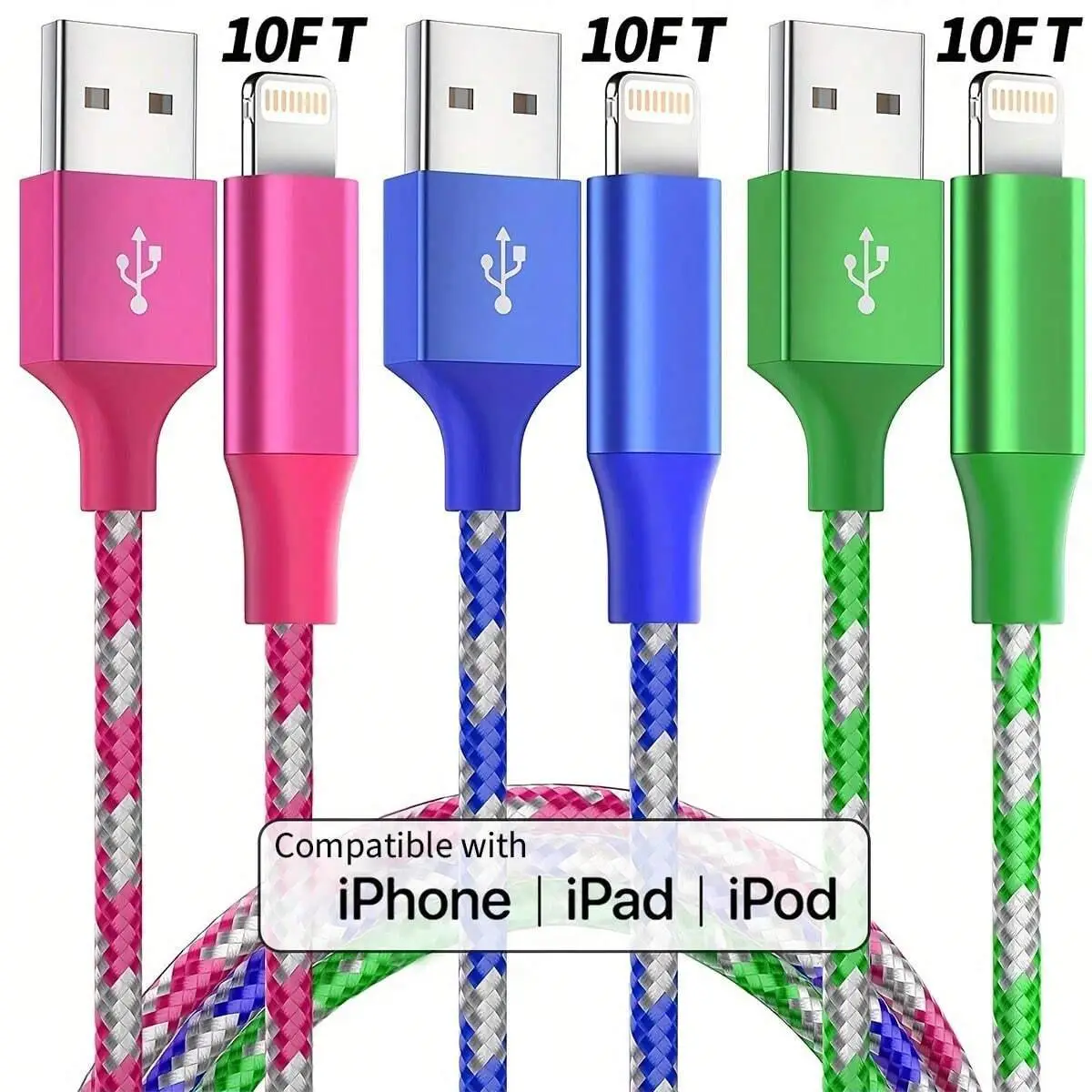10FT [Apple MFi Certified] USB A for Lightning Cable Nylon Braided Charging Compatible With iPhone Apple 14/13/12/12 Pro/ Max/11/11 Pro/X, Charger Cab