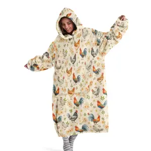 Hoodie blanket, wearable blanket, rooster printed hooded wearable blanket, digital printed flannel blanket, soft and warm blanket suitable for sofa cover, air conditioning blanket, nap blanket, cover blanket for office bed, camping trip