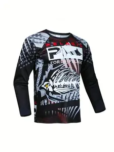 Men's Fishing Long Sleeve Shirt, Base with Pelagic Branding, Graphic Fish Print, Geometric/polkadot Accents, Crew Neck, Polyester, Fishing Clothes