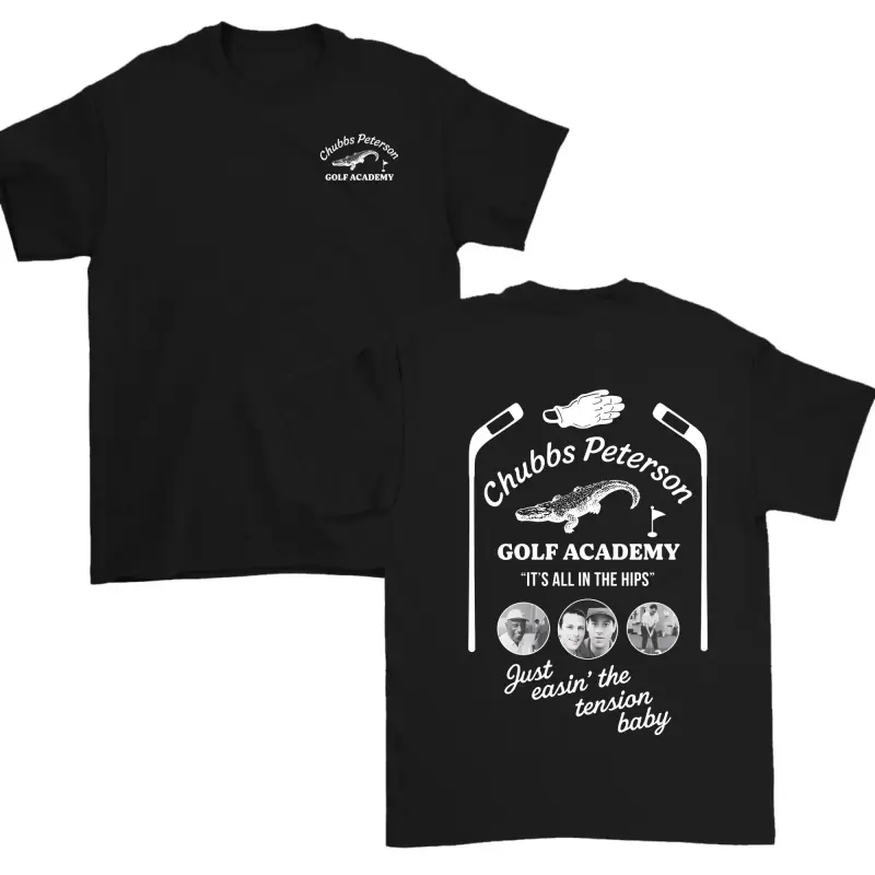 🐊🏌️‍♂️[100% Cotton][Graphic Tee]Chubbs Peterson Golf Academy T-Shirt for Men and Women, Retro Comedy Tee with Alligator Print, Unisex Cotton Top for Casual Daily Wear, Fun Gift for Golf Enthusiasts, Happy Gilmore Fans, and Sports Lovers