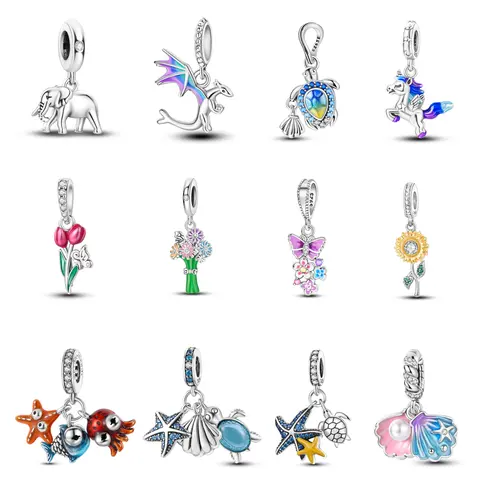 MULA Women's Nature Inspired Charms & Pendants, 925 Silver-Plated Animal & Plant Designs with Zircon, Daily Wear Jewelry for Bracelets & Necklaces, Durable, Trendy Charm Necklaces, Elegant Necklaces