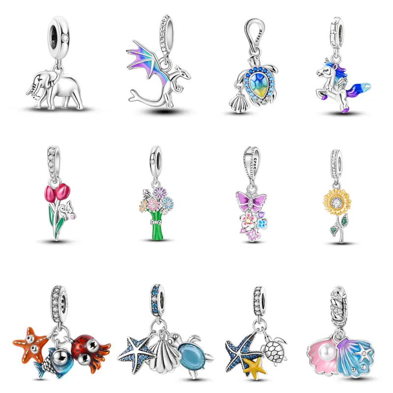 MULA Women's Nature Inspired Charms & Pendants, 925 Silver-Plated Animal & Plant Designs with Zircon, Daily Wear Jewelry for Bracelets & Necklaces, Durable, Trendy Charm Necklaces, Elegant Necklaces