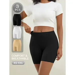 QUASTI 3Pcs Skin-Friendly & High-Elastic Fitness Yoga Boxer Briefs for Women - Solid Color Shaping Bottom Basic Tummy Underwear Short, S-XXL