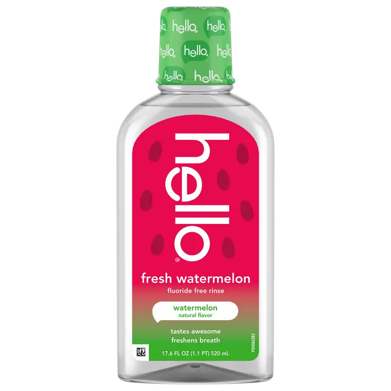 Hello Kids' Watermelon Fluoride-Free Mouthwash, Vegan, Cruelty-Free, Natural Flavor, Clean Breath Mouthwash with Efficient Rinse Time