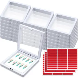 30 Pcs Press on Nail Packaging Box with 90 Pcs Adhesive Double Sided Tape Artificial Nail Display Case Storage Container Box Acrylic Packaging Organizer for Art Home Salon(White)