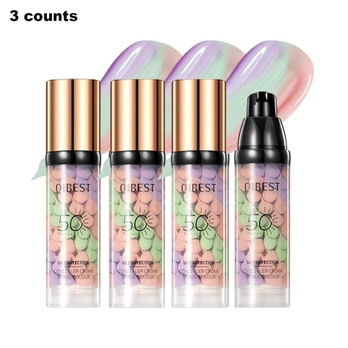 Set of 3 Three-Color Concealer Creams, Even Skin Tone Makeup Primer and Brightening Base Concealer for Full Coverage, Smooth, Hydrating Moisturizing with SPF Sun Protection Moisture