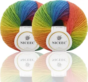 Rainbow Cascade: Luxurious 100% Wool Gradient Yarn - Set of 2 Skeins for Crocheting and Knitting (Total Length 180m x 2)