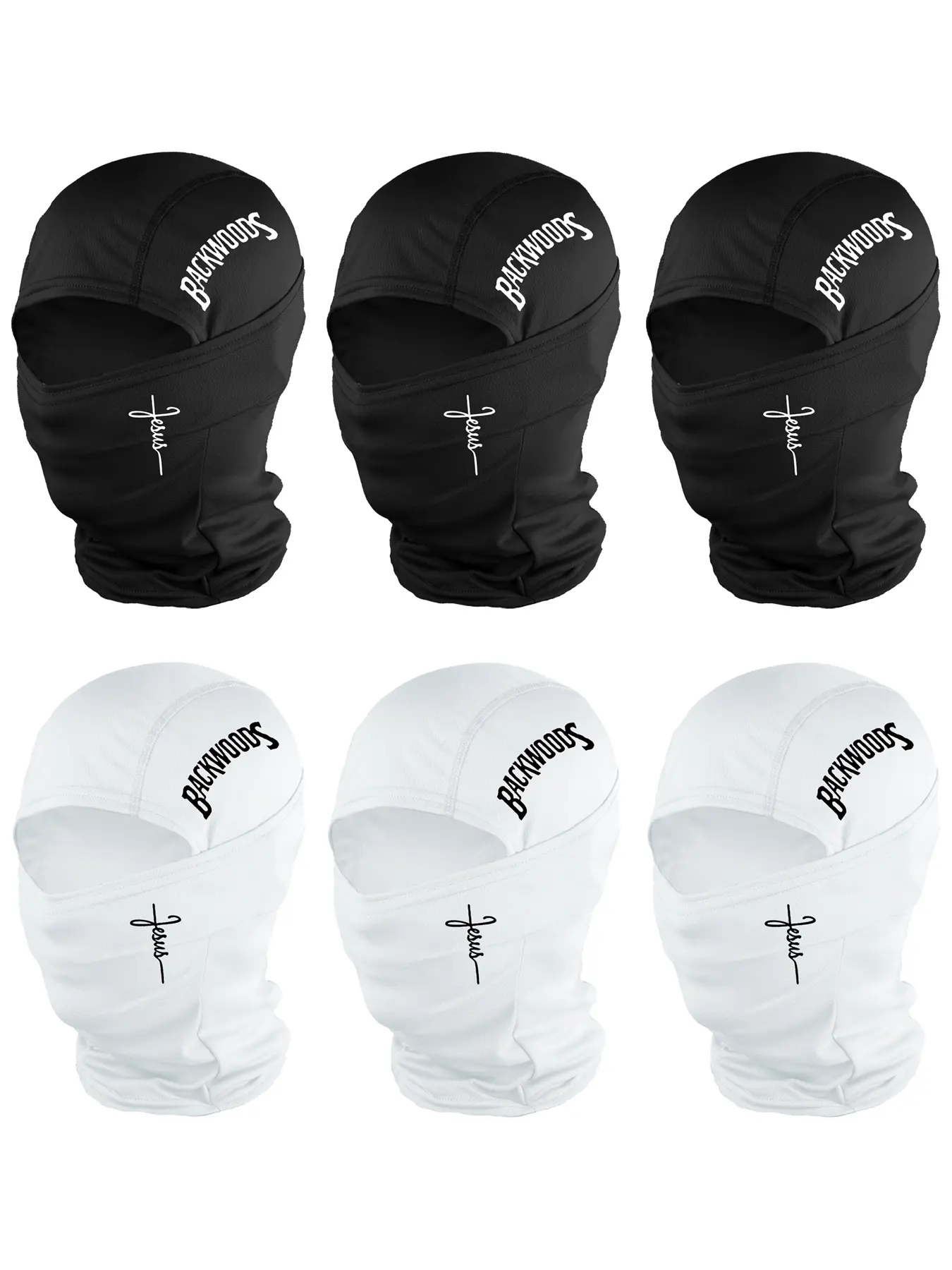 6pcs/4pcs/2pcs/1pc Unisex BACKWOODS Letter and Cross Printing Balaclava Mask Neck Gaiter Headwear Breathable Ski Mask for Men Women Outdoor Sports Hiking Fishing Commuting Suitable for Daily Wear