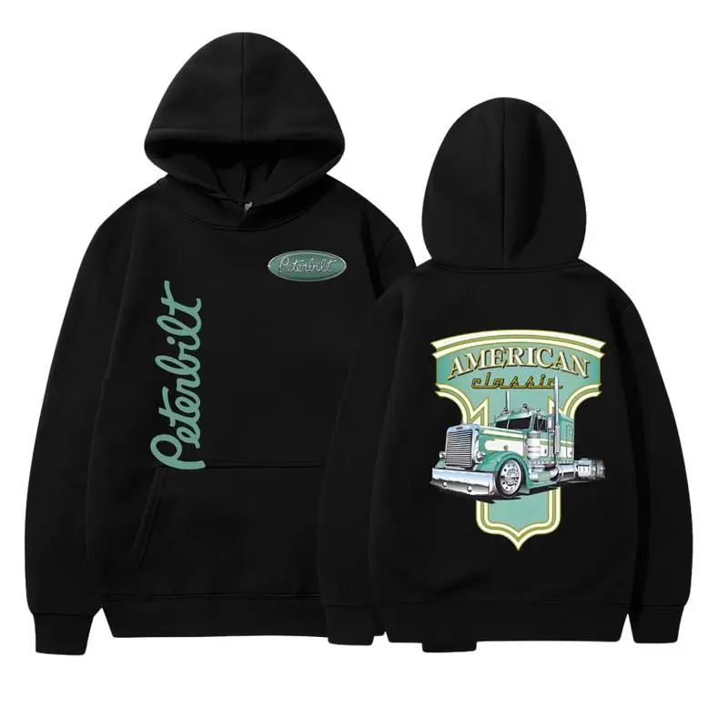 Peterbilt American Classic 2side Hoodie – Vintage Truck Graphic Sweatshirt, Long Haul Semi Truck Outfit, Unisex Highway Rig Pullover, Trucker Style for Men and Girl