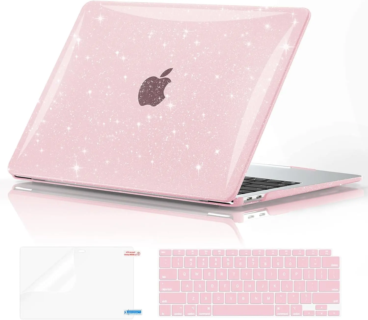 Glitter Hard Case Compatible with MacBook Air 13 inch M1 Chip 2021-2018 with Retina Display, Air 13.3 inch Plastic Protective Case + Keyboard Cover + Screen Protector, Sparkly Cute