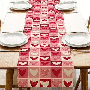 1pc Valentine' S Day Table Runner Featuring A Red Pink and White Heart Buffalo Plaid Design Suitable for Kitchen Decor Anniversary and Wedding Celebrations for Both Indoor and Outdoor Use
