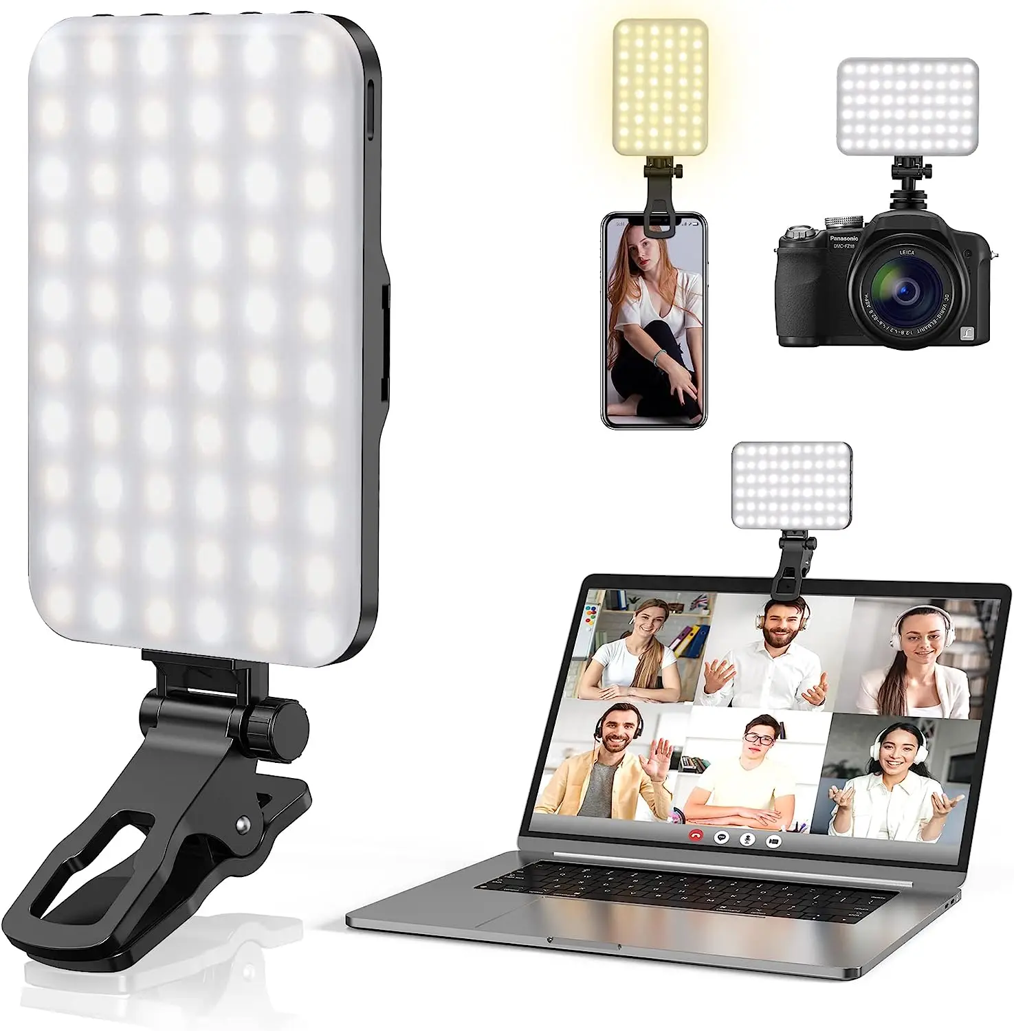 ANAUTIN Selfie Light 60 LED 2200mAh Rechargeable Cell Phone Fill Light 7 Modes, 10-Level Brightness, Portable Clip on Light for Phone/Tablet/Laptop, Z