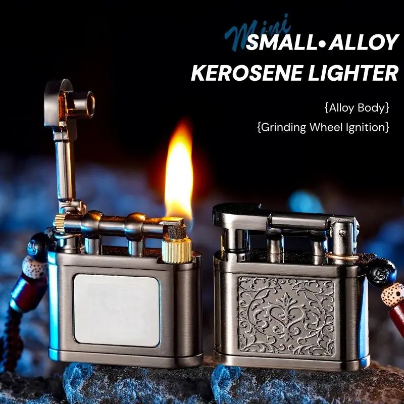 (No Fuel) Mini Metal Kerosene Lighter - Grinding Wheel Ignition, Compact Alloy Body with Pure Copper Carving, Compact Form Pocket Carry Lighter for Outdoor Camping, Durable Home Supplies Lighter Accessory