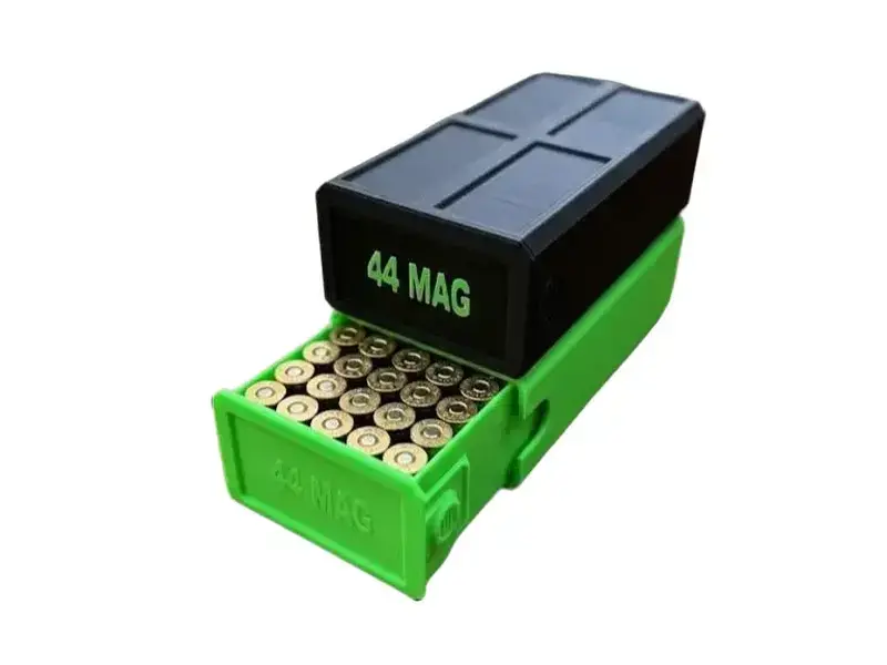 44MAG Stackable Sliding Tray Ammo Container 50 Rounds Compact Dual Locking Mechanism EDC Range Day 3D Printed Secure Closure