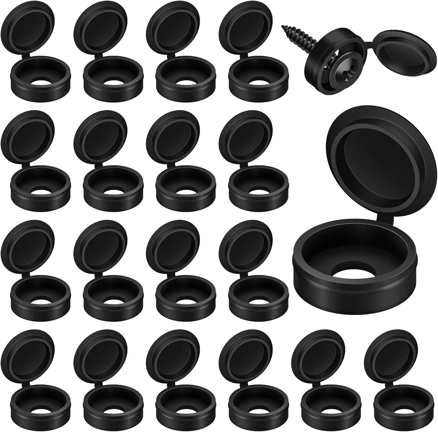 GJANSH 100-Pack Black Plastic Screw Cover Caps - Snap-On Hinge Design for Flush Mount Protection, Easy Installation No Tools Needed