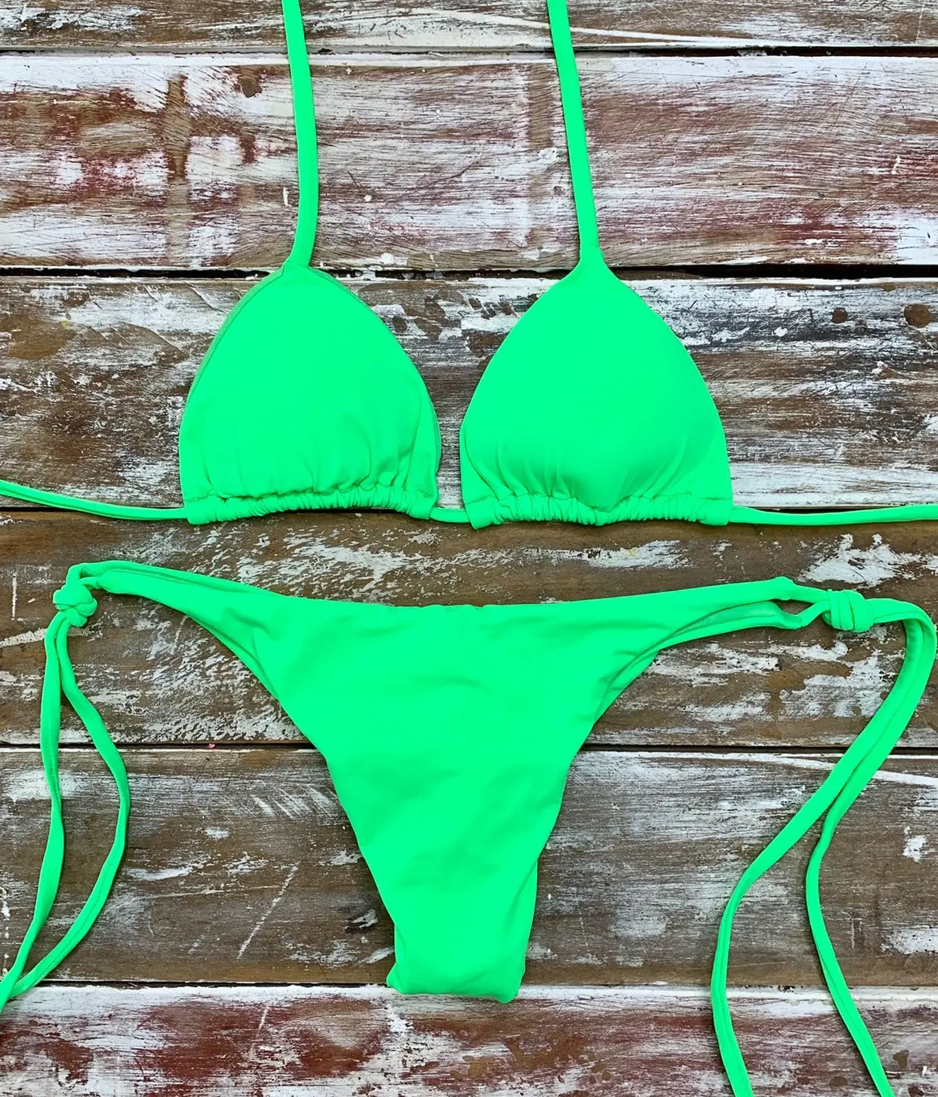 Women's 2-Piece Neon Green Twist Front Bikini Set - Soft Supportive Nylon Beachwear with High Waist Side Ties Bottom for Pool Day