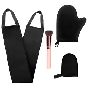 4 Pcs Self Tanner Mitt Applicator Kit - Self Tanning Mitt Glove,Self Tanner Back Applicator,Mini Face Tanner Mitt,Face Tanner Brush Soft Streak-Free Reusable & Washable for Women Girl Men (BLACK) No Brand