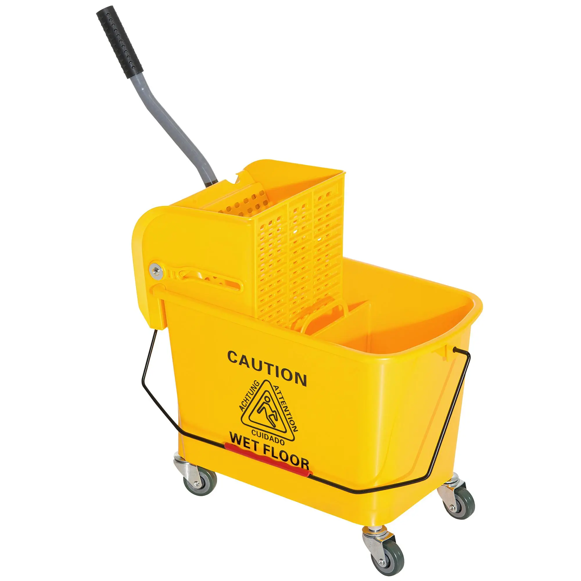 HOMCOM Commercial Mop Bucket with Side Press Wringer on Wheels for Floor Cleaning, 21 Quart, Separate Dirty and Clean Water, for Home Apartment Small Business and Office, Yellow
