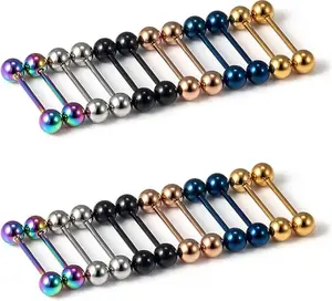 24pc 14G 16G Mixed Color Surgical Stainless Steel Straight Barbell Tongue Rings Bars Piercing 5/8 Length 16mm 9/16 inch 14mm 1/2inch 12mm Nipple Rings Tongue Piercing Jewelry for Women