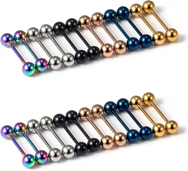 Women's 24-Piece Mixed Color Surgical Stainless Steel Straight Barbells - 14G-16G Gauges, 12mm-16mm (1/2in-5/8in) Lengths, Body-Safe Fashion Body Piercing Jewelry, Body-Safe Piercing Jewelry
