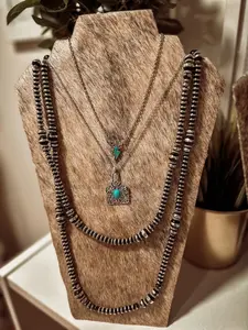 Cowpoke Pendent Necklace with Turquoise Center Pendant, Multi-Strand Design, Adjustable Chain, Traditional Style
