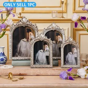 Vintage Silver Color Arched Frame, European Antique Style Desk Decor, Photo Display Frame for Home Decoration, Bedroom, Living Room, Entryway