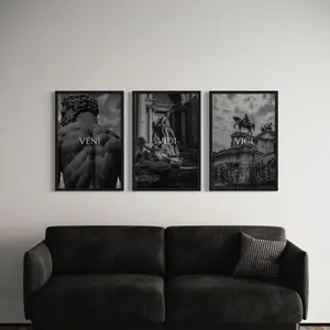 Veni Vidi Vici Wall Art Set - Ancient Rome Decor, Inspirational Black and White Prints, 3-Piece  | Poster Print