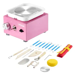 VEVOR Mini Pottery Wheel,  0-320RPM Adjustable Speed Detachable Basin Forming Machine, 2.56in/3.94in 2 Turntables Electric Ceramic Wheel Machine, 18pcs Accessories, for Art Craft Work Home DIY, Pink
