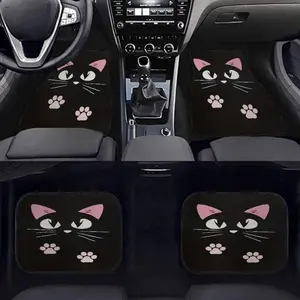 4-Piece Ears Cat Print Car Mats, Non-Slip, Easy Clean, Durable Polyester, All-Season, Suitable for Suv, Truck, Car