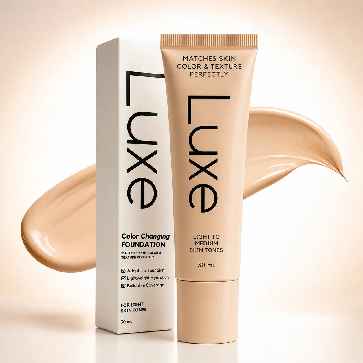 Luxe Color Changing Liquid Foundation - 30ml Breathable Lightweight Smooth Foundation, Auto Skin Tone Adaptation, Buildable Coverage, Hyaluronic Cosmetic with Natural Glow, Easy Blending Daily Face Makeup
